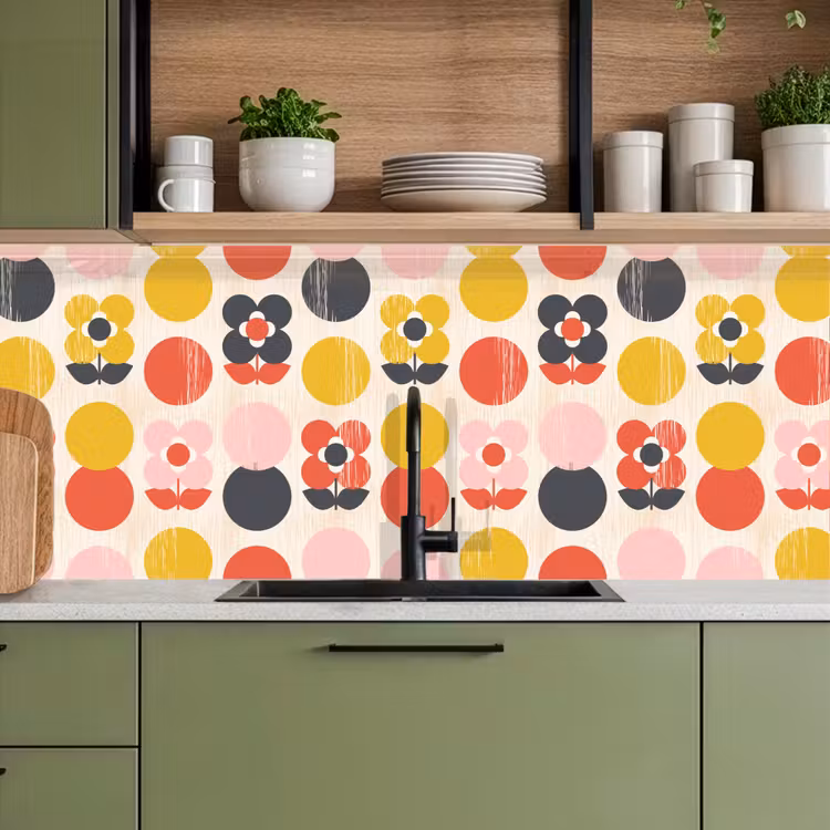 Retro - Design - Bloemen - Pastel keuken achterwand 2 middel 871 -sfeer3