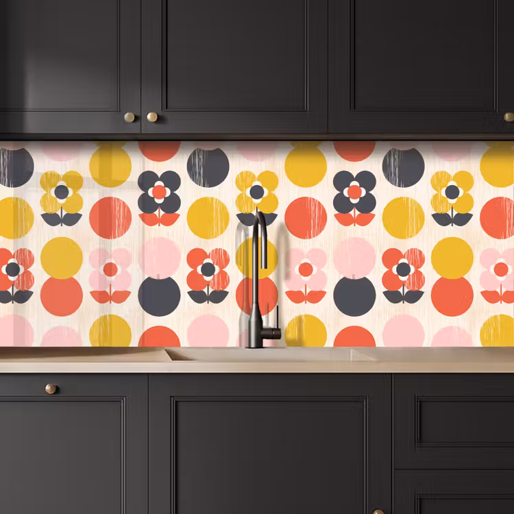 Retro - Design - Bloemen - Pastel keuken achterwand 2 middel 871 -sfeer1