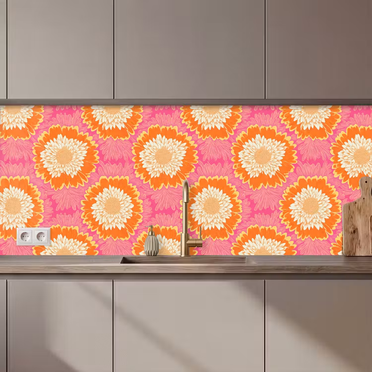 Retro - Bloemen - Kleurrijk keuken achterwand 2 middel 871 zz_3dshopping