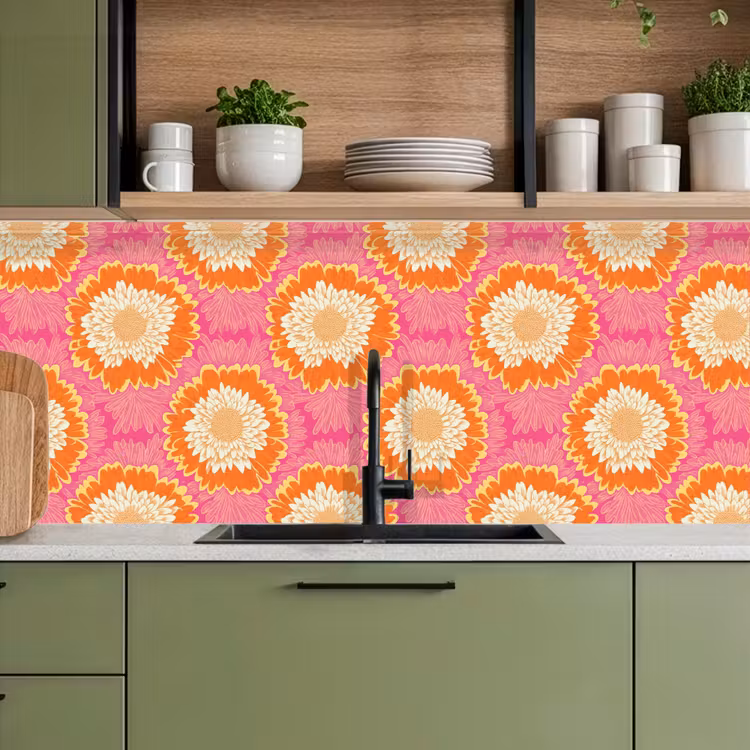 Retro - Bloemen - Kleurrijk keuken achterwand 2 middel 871 -sfeer3