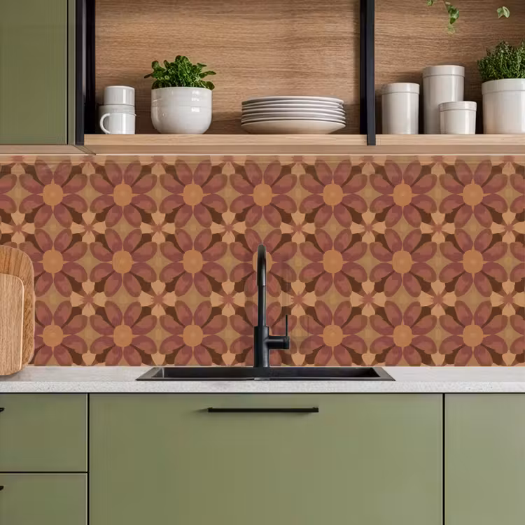 Retro - Bloemen - Bruin keuken achterwand 2 middel 871 -sfeer3