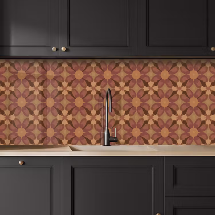 Retro - Bloemen - Bruin keuken achterwand 2 middel 871 -sfeer1