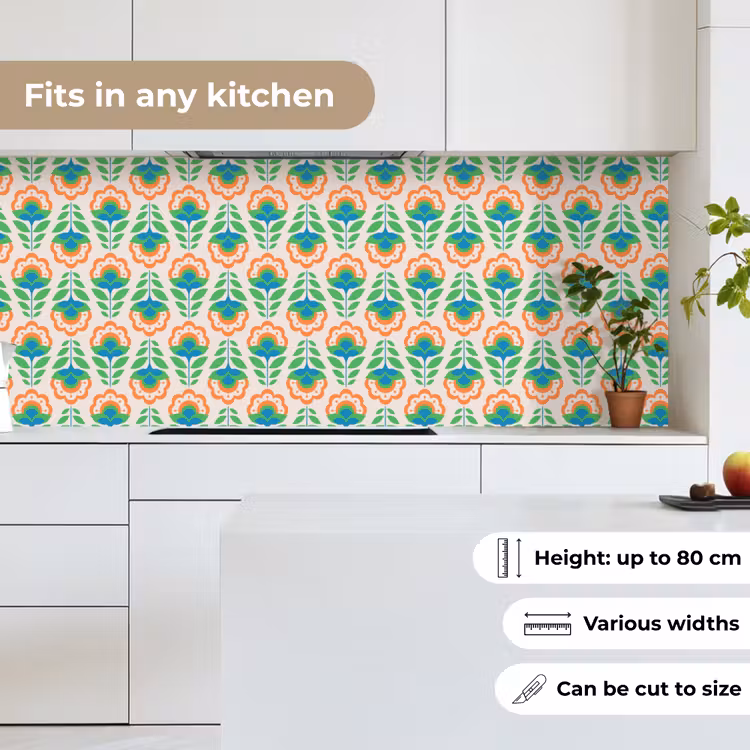 Retro - Bloemen - Design - Groen - Oranje keuken achterwand 2 middel 871 -sfeer4_UK