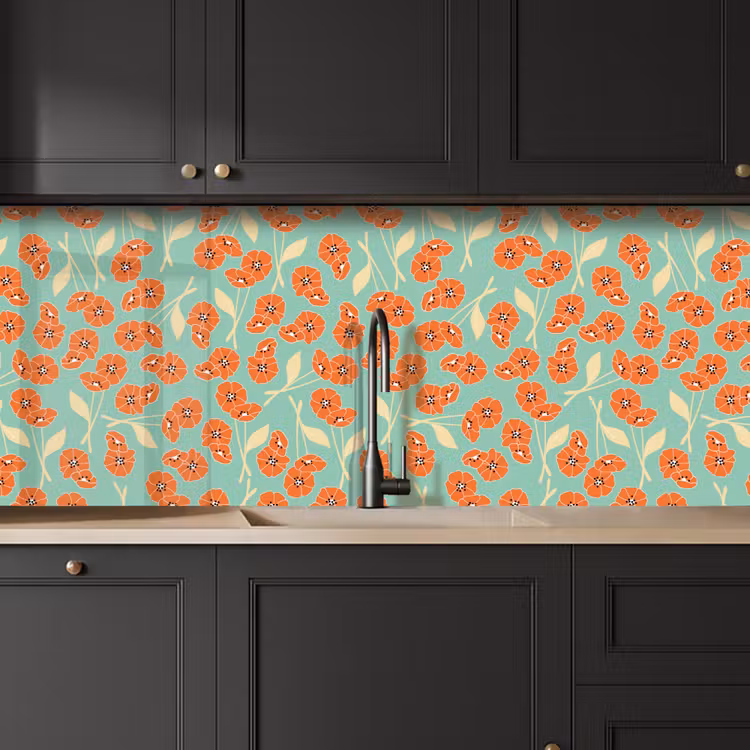Retro - Bloemen - Design - Oranje keuken achterwand 2 middel 871 -sfeer1