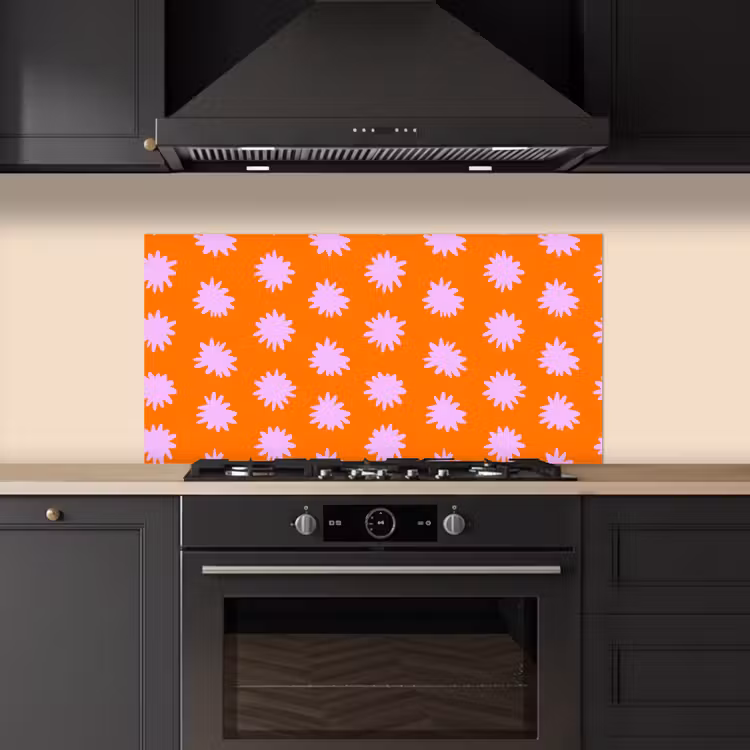 Retro - Bloemen - Oranje keuken achterwand spatscherm middel 899 -sfeer1