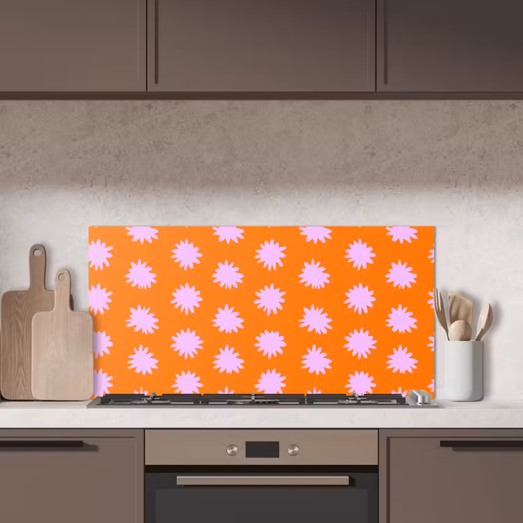 Retro - Bloemen - Oranje keuken achterwand spatscherm middel 899 -sfeer2