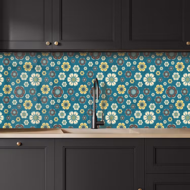 Retro - Bloemen - Patronen - Blauw keuken achterwand 2 middel 871 -sfeer1
