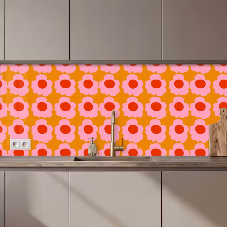 Retro - Bloemen - Roze keuken achterwand 2 middel 871 zz_3dshopping