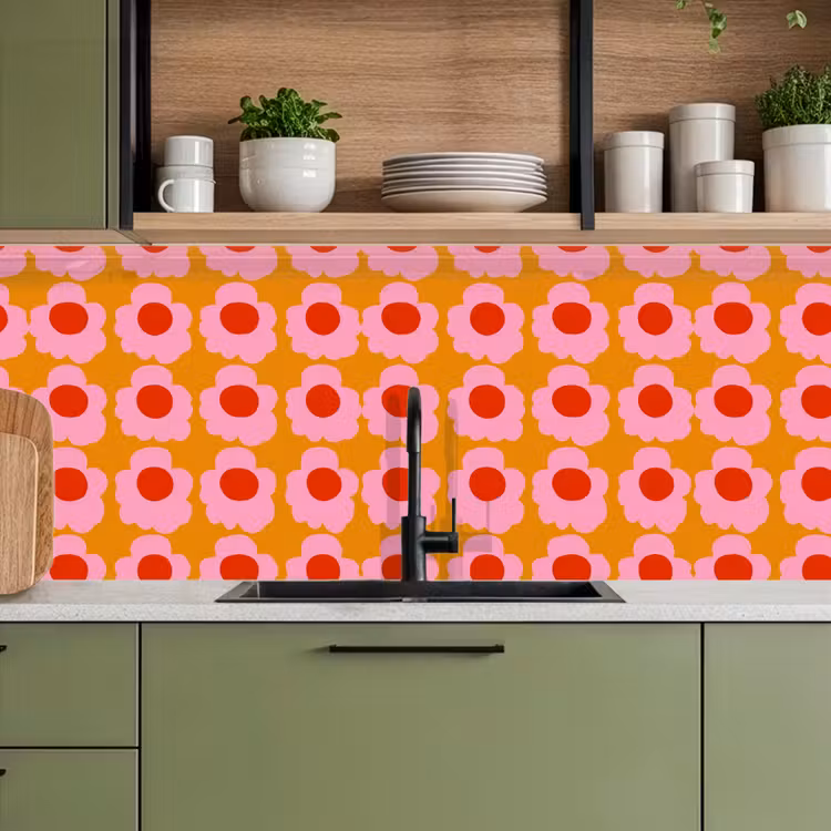 Retro - Bloemen - Roze keuken achterwand 2 middel 871 -sfeer3