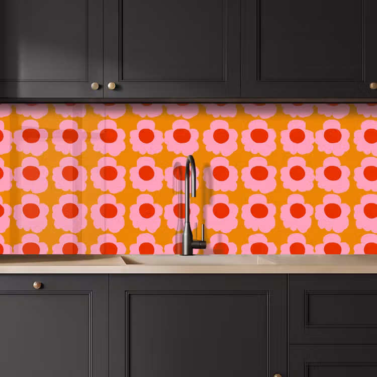 Retro - Bloemen - Roze keuken achterwand 2 middel 871 -sfeer1