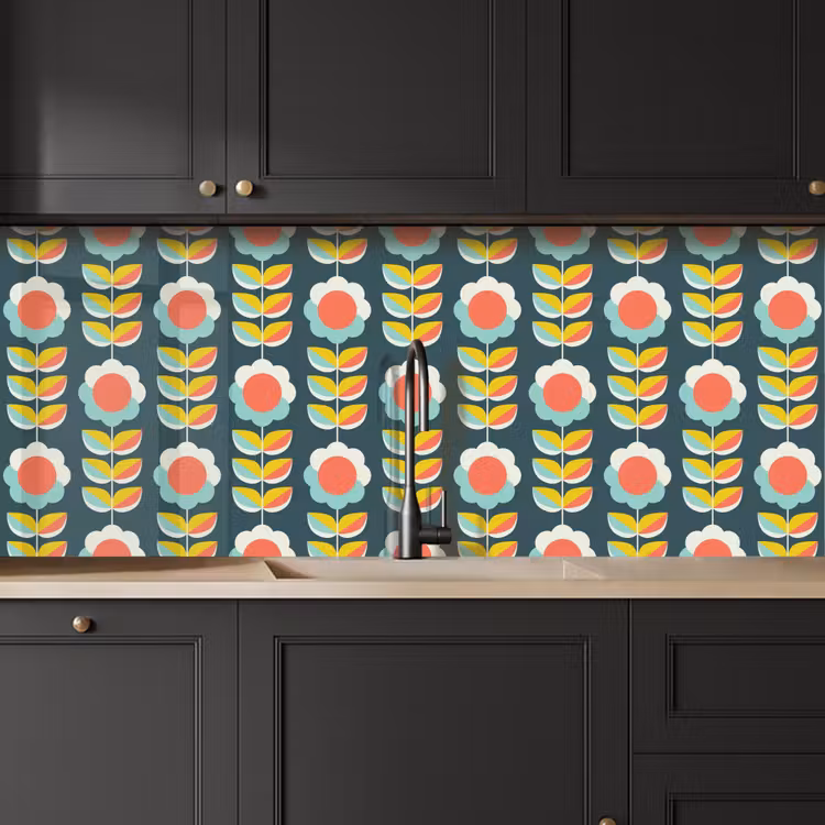 Retro - Bloemen - Scandinavisch keuken achterwand 2 middel 871 -sfeer1