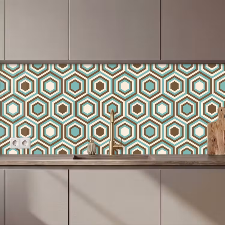 Retro - Honeycomb - Blauw - Bruin keuken achterwand 2 middel 871 zz_3dshopping