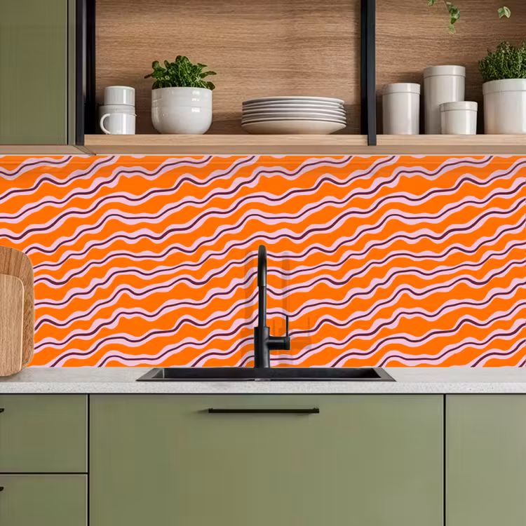 Retro - Golvend - Oranje keuken achterwand 2 middel 871 -sfeer3