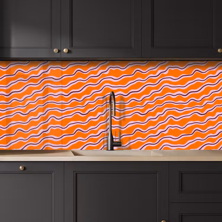 Retro - Golvend - Oranje keuken achterwand 2 middel 871 -sfeer1