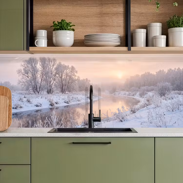 Rivier - Winter - Landschap - Sneeuw - Zonsopgang keuken achterwand 2 middel -sfeer3
