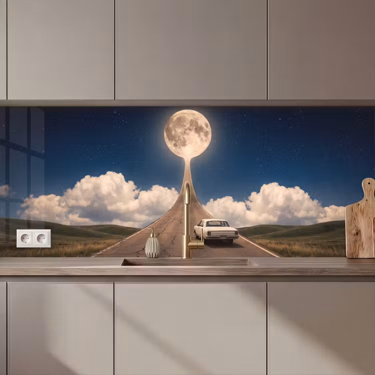 Kitchen Wall Splashback - Road - Moon - Night - Weg - Maan - Nacht keuken achterwand 2 middel zz_3dshopping