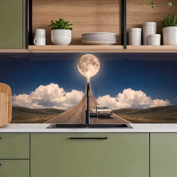 Kitchen Wall Splashback - Road - Moon - Night - Weg - Maan - Nacht keuken achterwand 2 middel