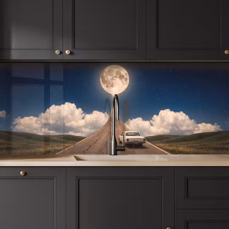 Kitchen Wall Splashback - Road - Moon - Night - Weg - Maan - Nacht keuken achterwand 2 middel