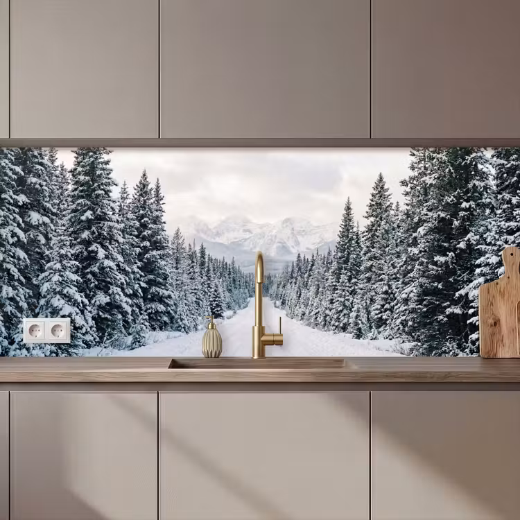Weg - Sneeuw - Naaldbos - Winter - Avontuurlijk keuken achterwand 2 middel zz_3dshopping