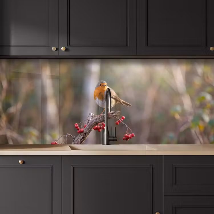 Roodborst - Tak - Bessen - Natuur keuken achterwand 2 middel -sfeer1