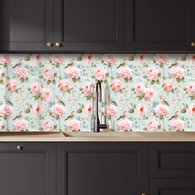 Rozen - Vogels - Pastel - Kleurrijk keuken achterwand 2 middel 871 -sfeer1