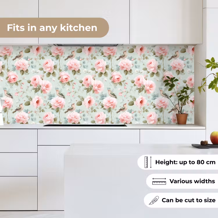 Rozen - Vogels - Pastel - Kleurrijk keuken achterwand 2 middel 871 -sfeer4_UK