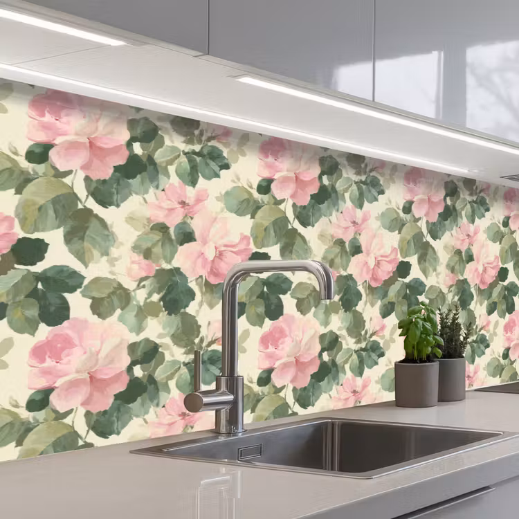 Rozen - Botanisch - Roze keuken achterwand 2 groot 857 -3d_schuin