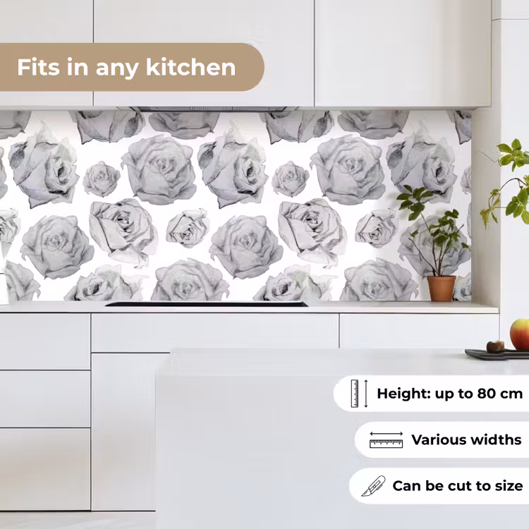 Rozen - Bloem - Zwart Wit - Patroon keuken achterwand 2 middel 871 -sfeer4_UK