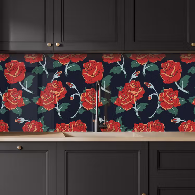 Rozen - Bloem - Patroon - Rood keuken achterwand 2 middel 871 -sfeer1