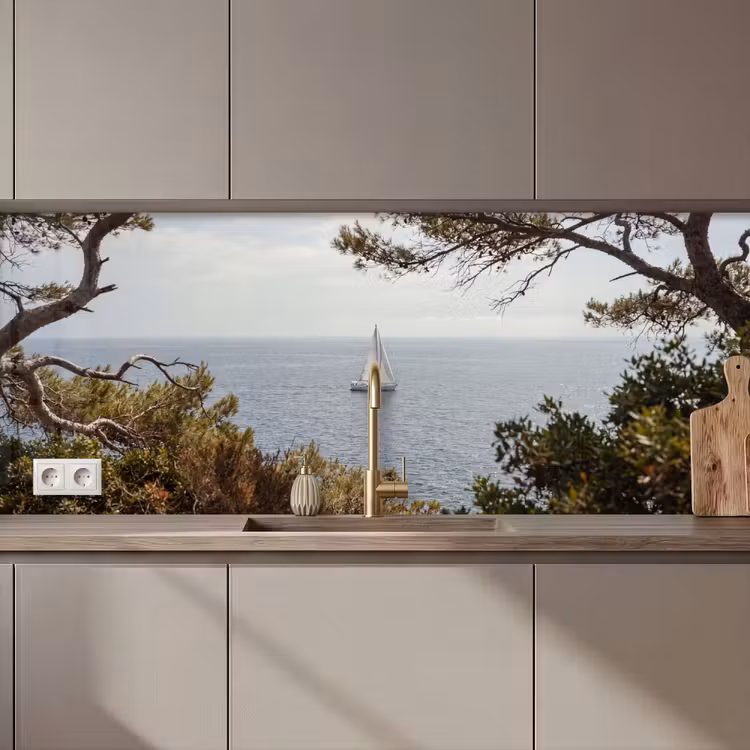 Kitchen Wall Splashback - Sailboat - trees - water - Zeilboot - bomen - water keuken achterwand 2 middel zz_3dshopping