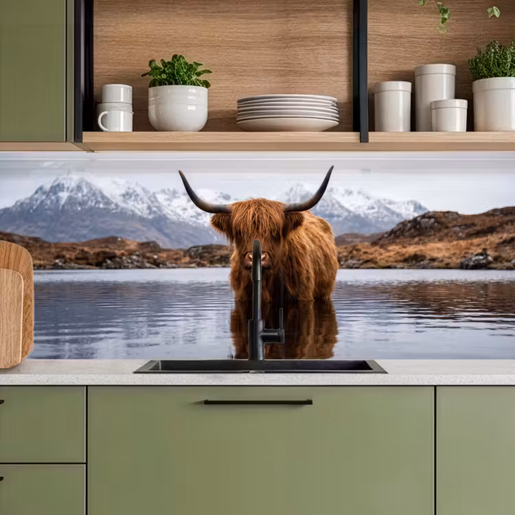Schotse hooglander - Bruin - Water keuken achterwand 2 middel -sfeer3