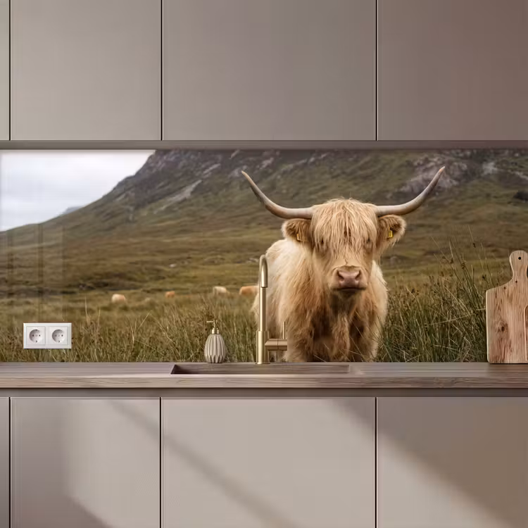 Schotse hooglander - Bergen - Grasveld keuken achterwand 2 middel zz_3dshopping