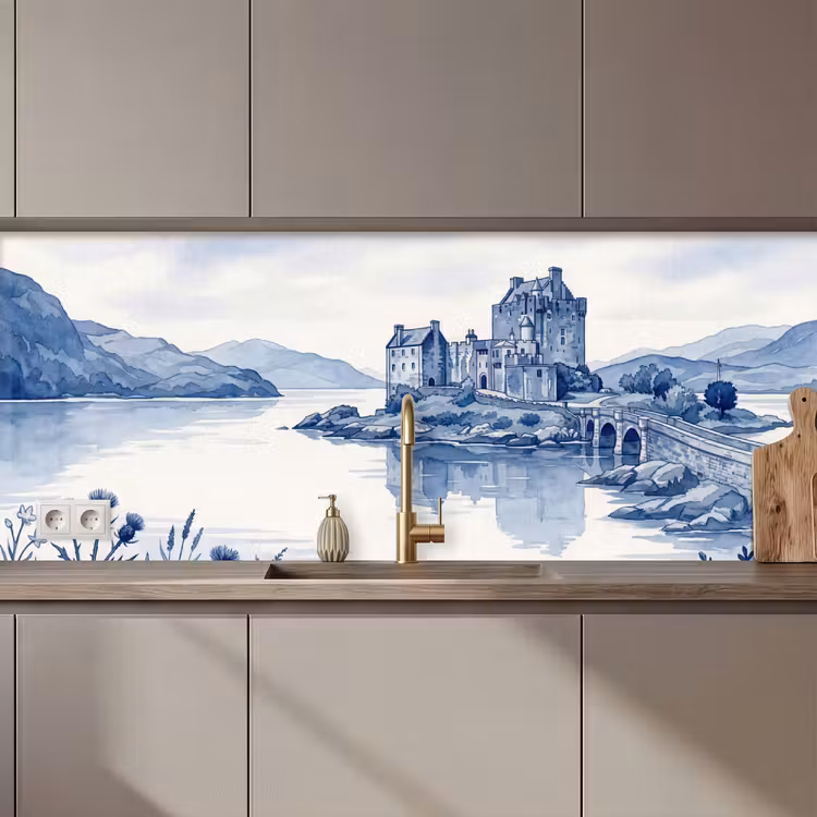 Schots - Kasteel - Blauw - Aquarel keuken achterwand 2 middel zz_3dshopping