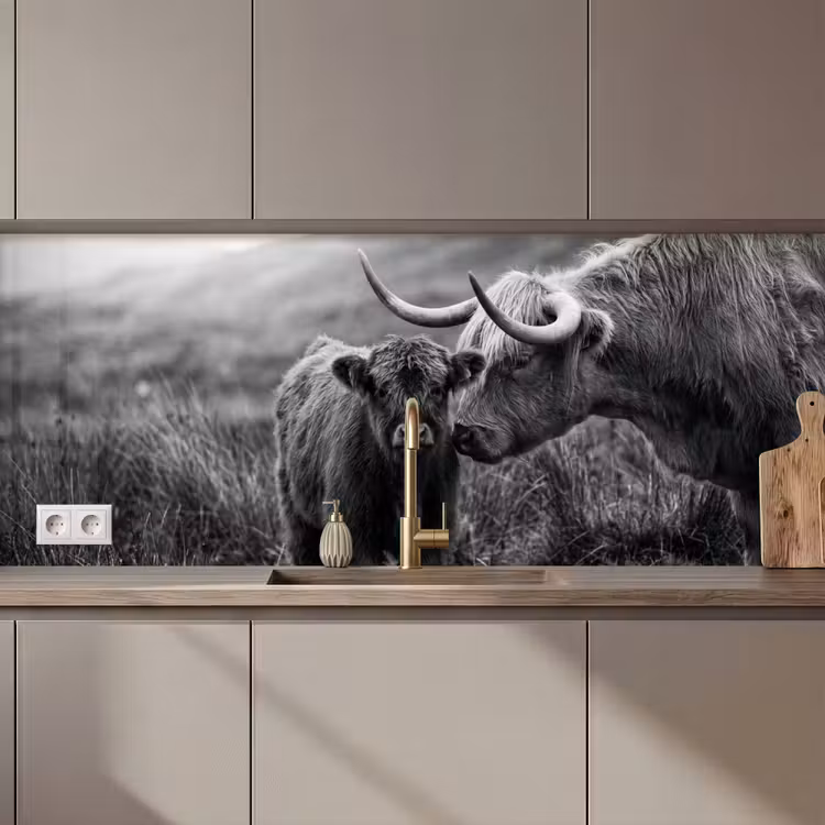 Schotse hooglander - Kalf - Zwart - Wit keuken achterwand 2 middel zz_3dshopping