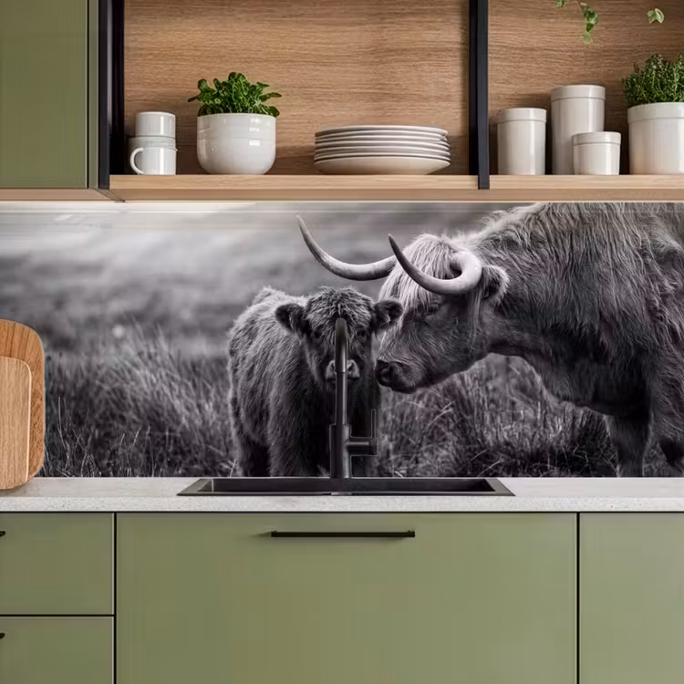 Schotse hooglander - Kalf - Zwart - Wit keuken achterwand 2 middel -sfeer3