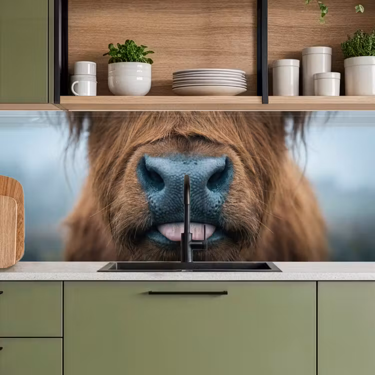 Schotse hooglander - Neus - Bruin keuken achterwand 2 middel -sfeer3