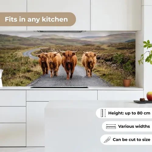 Schotse Hooglanders - Weg - Landschap - Kudde keuken achterwand 2 middel -sfeer4_UK
