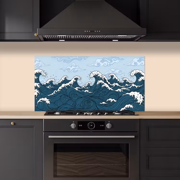 Zee - Golven - Japans - Natuur - Blauw keuken achterwand spatscherm middel -sfeer1