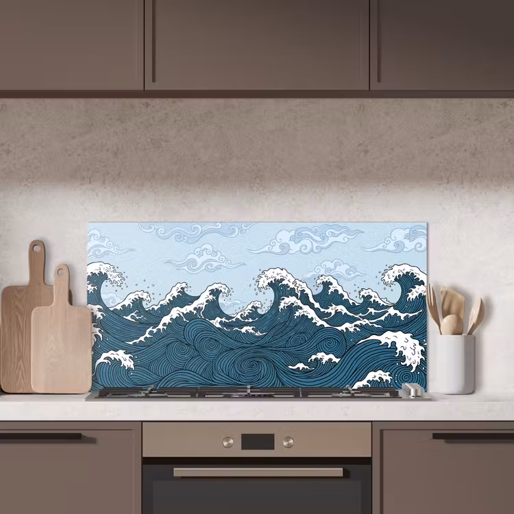 Zee - Golven - Japans - Natuur - Blauw keuken achterwand spatscherm middel -sfeer2
