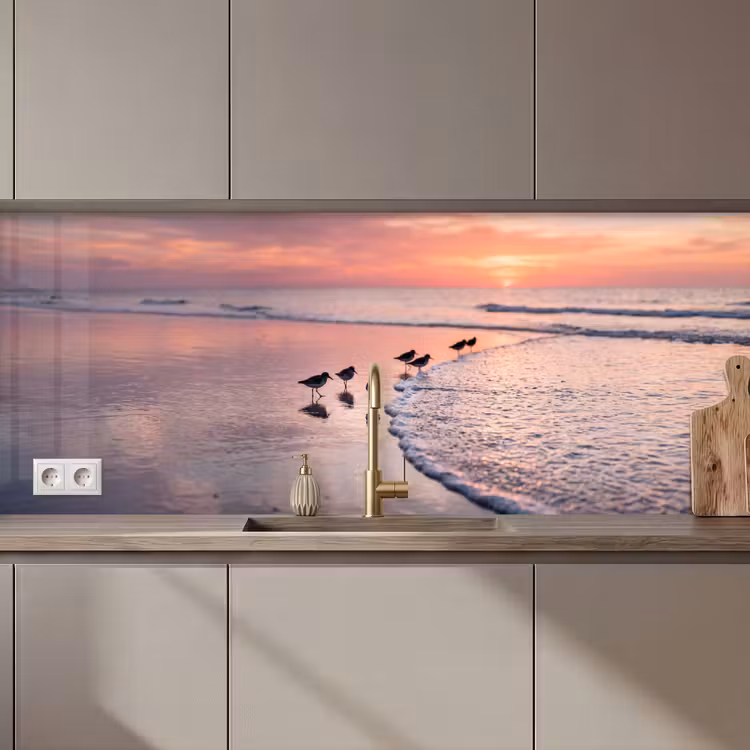 Meeuwen - Strand - Zee - Roze keuken achterwand 2 middel zz_3dshopping