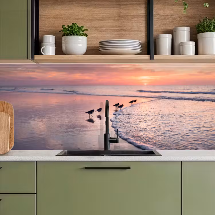 Meeuwen - Strand - Zee - Roze keuken achterwand 2 middel -sfeer3