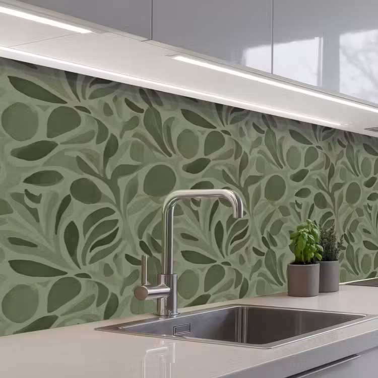 Sereen - Bladeren - Groen keuken achterwand 2 groot 857 -3d_schuin
