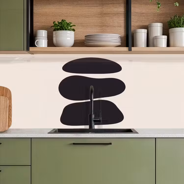 Kitchen Wall Splashback - Shapes - Organic - Black - Vormen - Organisch - Zwart keuken achterwand 2 middel