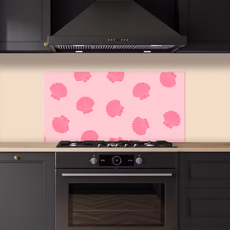 Schelp - Patroon - Zee - Modern - Roze keuken achterwand spatscherm middel -sfeer1
