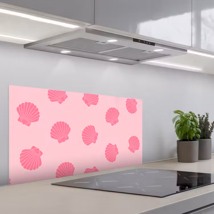 Schelp - Patroon - Zee - Modern - Roze keuken achterwand spatscherm middel -3d_schuin