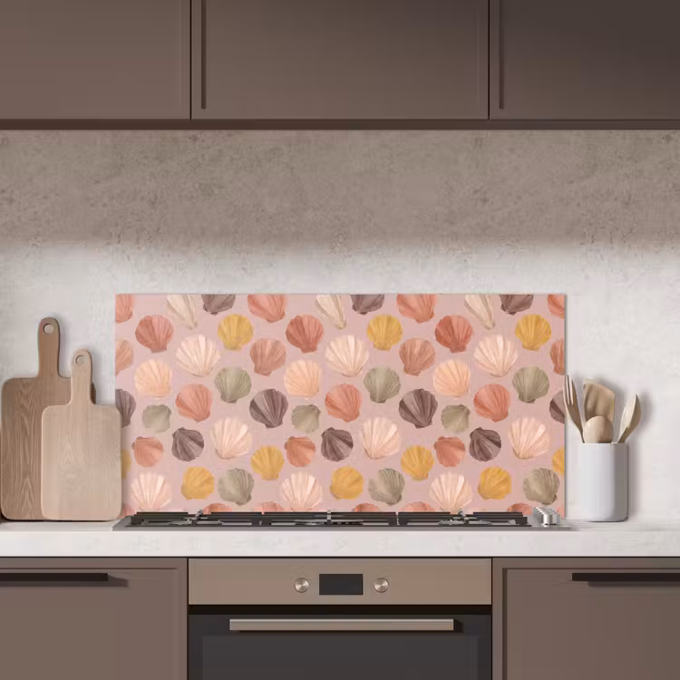 Schelp - Patroon - Zee - Aquarel - Aardetinten keuken achterwand spatscherm middel -sfeer2