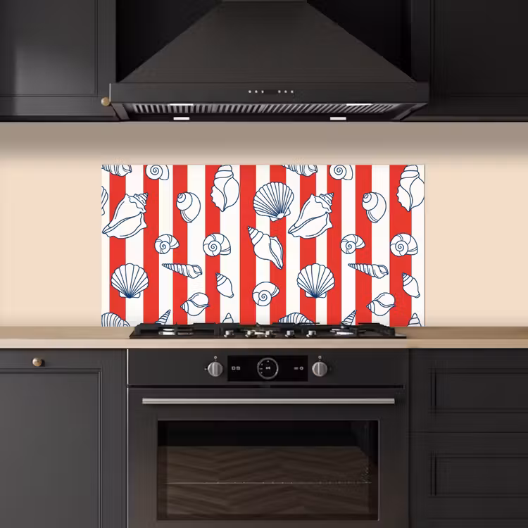 Schelp - Zeedieren - Zomer - Illustratie - Rood - Blauw keuken achterwand spatscherm middel -sfeer1