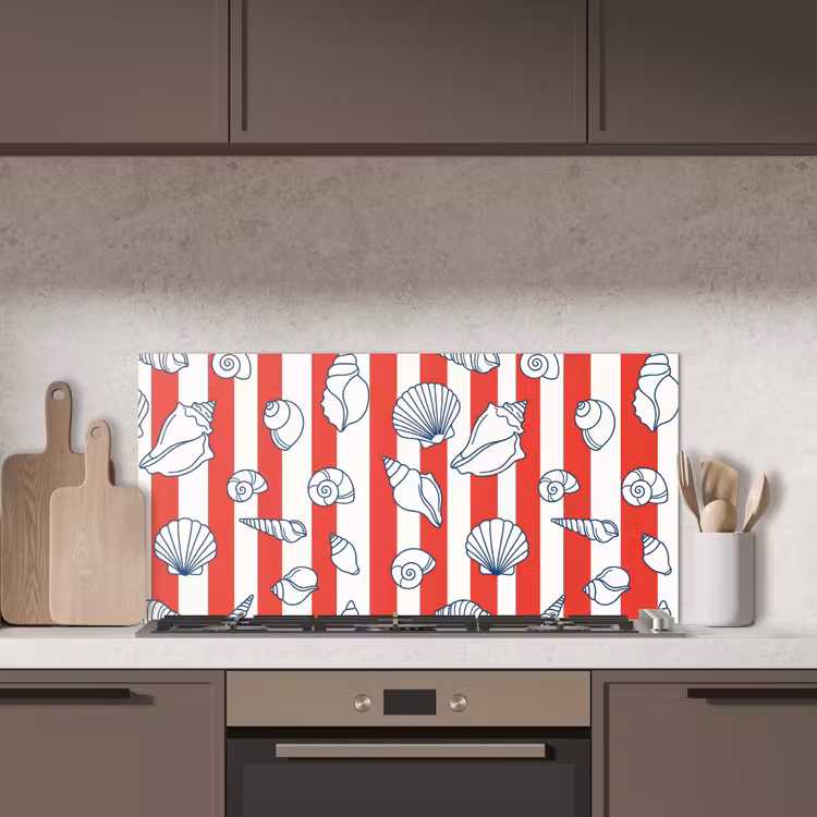 Schelp - Zeedieren - Zomer - Illustratie - Rood - Blauw keuken achterwand spatscherm middel -sfeer2
