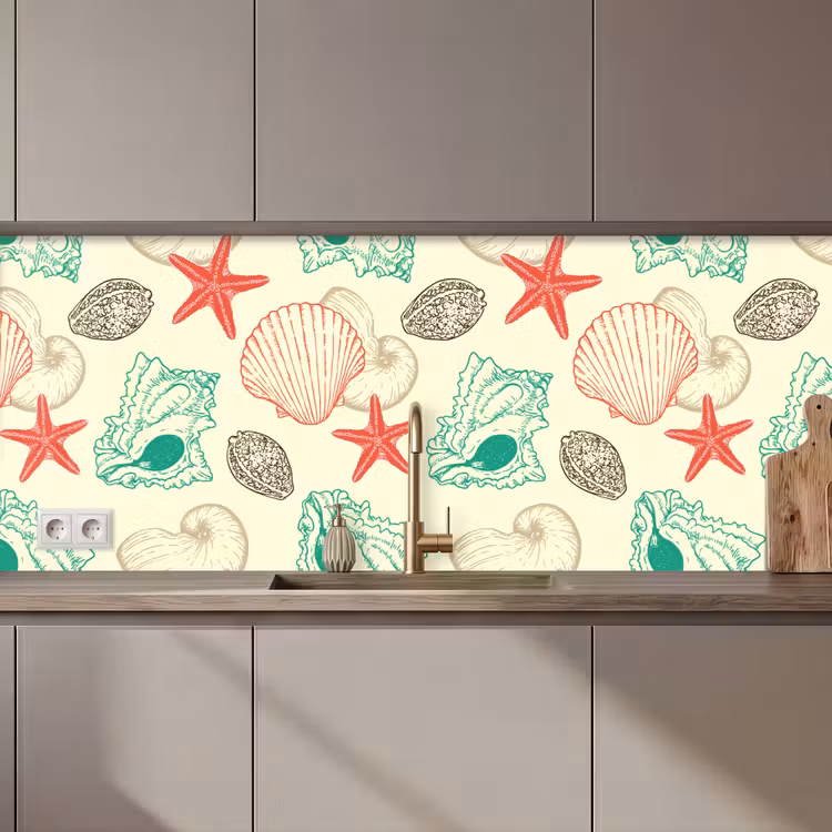 Schelpen - Zeester - Strand - Vintage - Patroon keuken achterwand 2 middel 871 zz_3dshopping