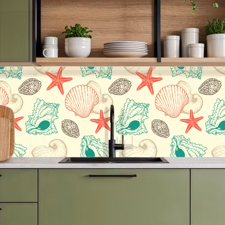 Schelpen - Zeester - Strand - Vintage - Patroon keuken achterwand 2 middel 871 -sfeer3